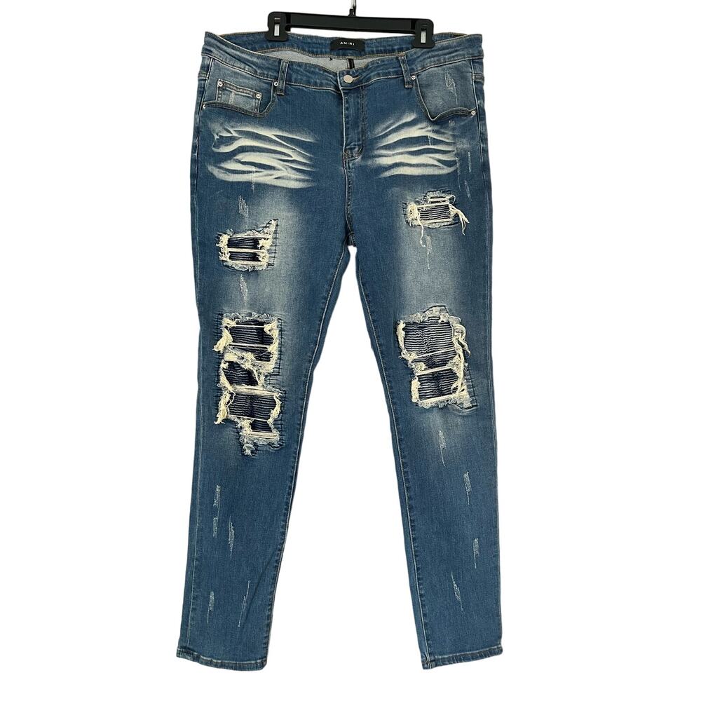 AMIRI Denim Jeans Sz 40 Distressed Ripped Repair Patched - Picture 9 of 10